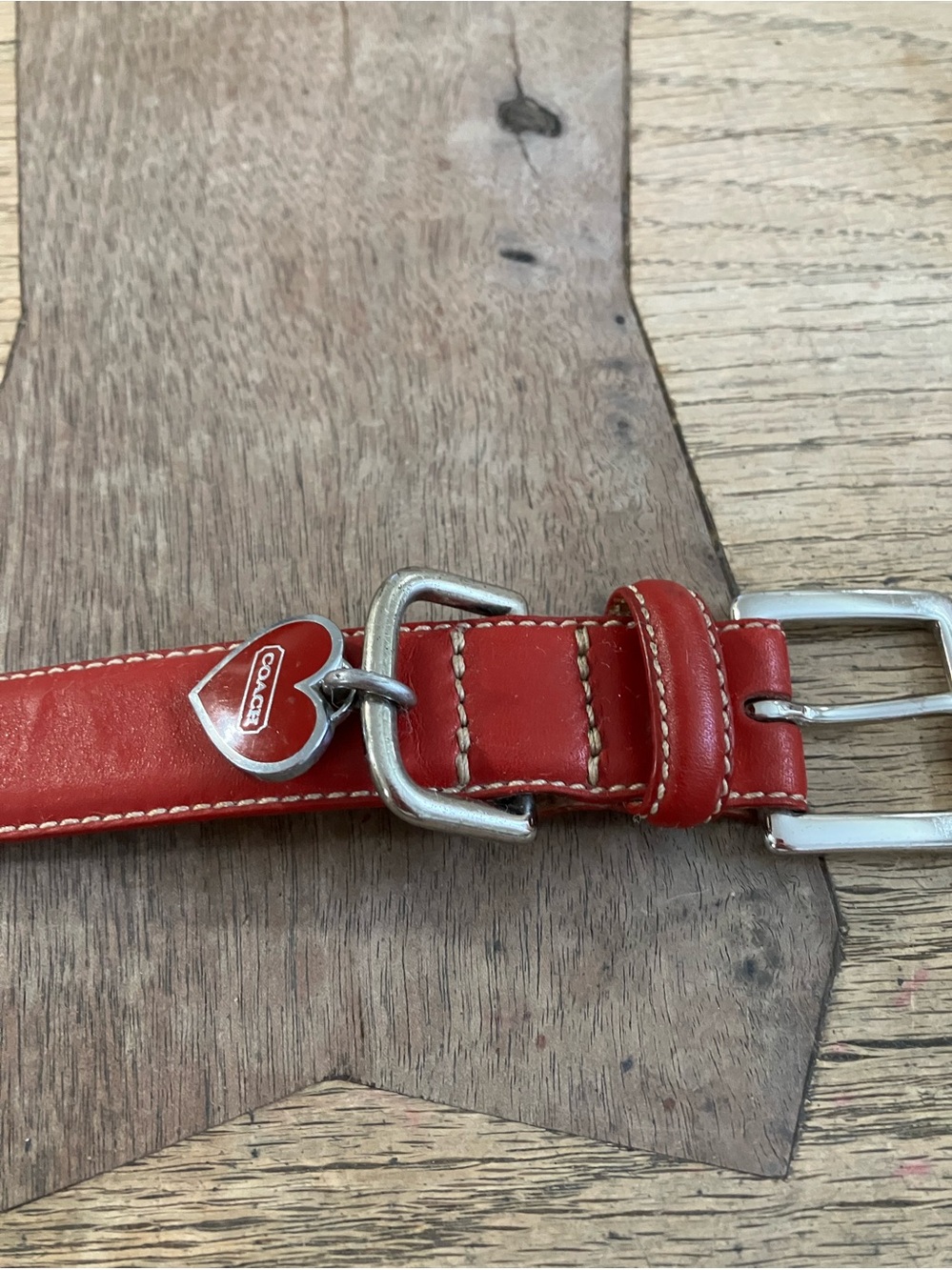 Coach Red Leather Dog Collar With Charm
